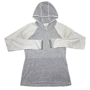 The North Face Shirt Womens M FlashDry Hoodie Top Gray White Athleisure Running